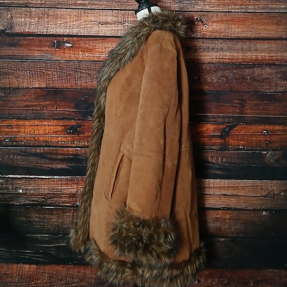 Wilsons Leather Pelle Studio Coat XL Brown Suede Faux Fur Trim Penny Lane - Picture 6 of 13